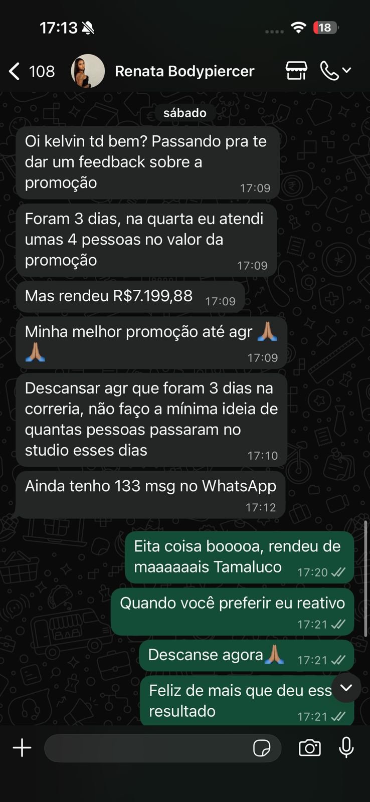 Renata Bodypiercer: R$7.199 em 3 dias